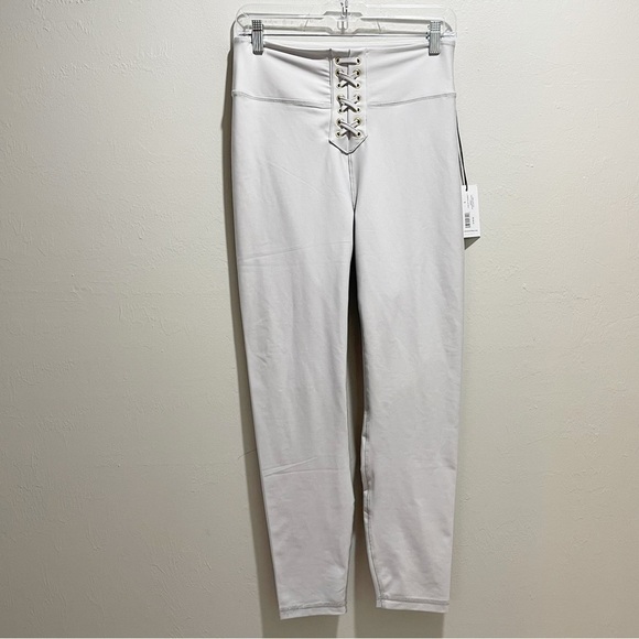 WE WORE WHAT Women’s LACE-UP LEGGING Activewear Light Gray Brushed Poly Sz L - Picture 2 of 11